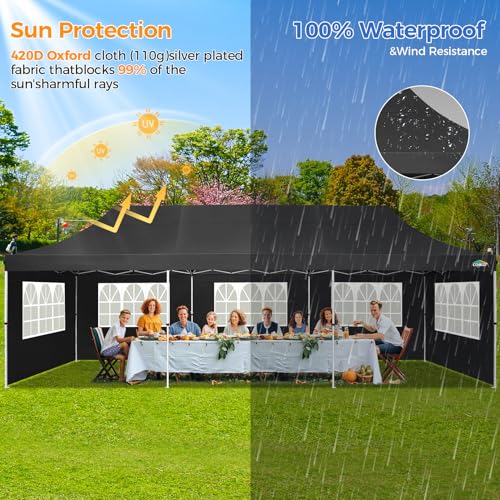 Image of COBIZI 10x30 Pop up Canopy with Roller Bag & 8 Removable Sidewalls, Canopy Tent for Parties, Wedding, and Commercials, Waterproof and Instant Shelter UV50+ Outdoor Gazebo with 4 Sandbags(Pure Black)