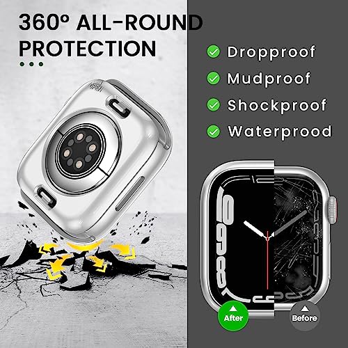 Image of 3 in 1 Goton Waterproof Hard Case for Apple Watch Screen Protector 40mm, 360 Slim Full Protective Tempered Glass Face Cover + Back Hard PC Bumper for iWatch SE 3 /SE 2 /SE, Series 6 /5 /4, 40mm Silver
