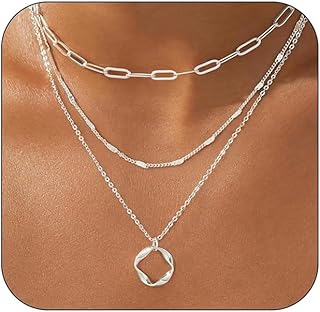 Layered Gold Necklaces for Women Stackable Dainty 14K Gold Silver Plated Trendy Circle Paperclip Pendant Choker Necklace L...