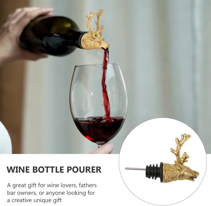 Amosfun Deer Head Wine Pourer Creative Reusable Liquor Bottle Pourer Smooth Pour Spout for Wine Lovers Parties and Bar Tools