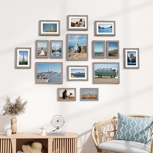 Image of Vittanly 15 Pack Picture Frames Collage Wall Decor for Mounting or Tabletop Display, Gallery Frame Set for Family, Multi Sizes Including 3pcs 8x10, 6pcs 5x7, 6pcs 4x6, Dark Grey