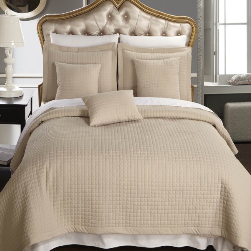 Royal Hotel Bedding Quilt Sets 7Pc Bedding Set Bedspread Checkered Quilt Bed In A Bag Sheets And Coverlet Sets, Full Size Quilt, Linen-Beige Quilt #TOP14