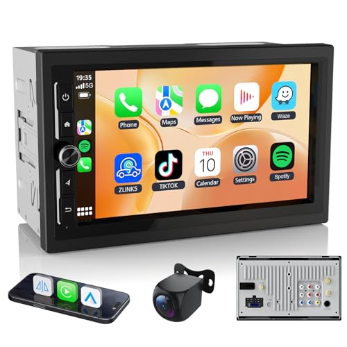 Haudio Radio Coche de 2 DIN con Certificado Apple Carplay y Android Auto, Dab Pantalla Táctil HD 7 Pulgadas, Mirror Link, Control por Voz, GPS, WiFi y Bluetooth, Cámara de Visión Trasera, FM/USB/AUX