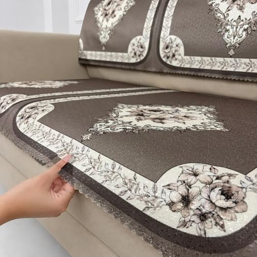 Image of Homerz Premium Waterproof Jasmine Joe Sofa Seat Cover - Floral Printed Sofa Protector | Non-Slip, Washable & Durable Sofa Protector (Coffee, 7 (3+2+2) Seater with Back)