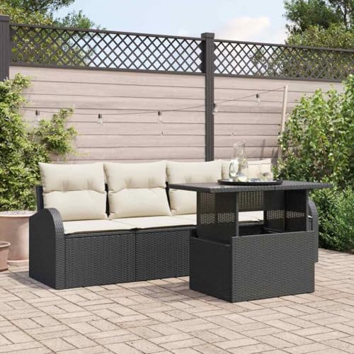 Solivagant Ensemble de canapé de Jardin avec Coussin 5 pcs Noir Poly rotin,(47.4 KG)-8543