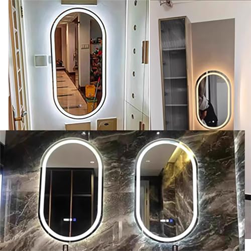 Miroir intelligent salle de bain ovale 3 couleurs dimmable LED - 7