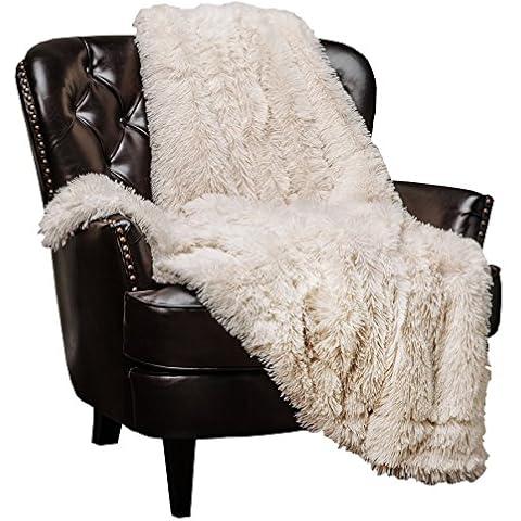 Chanasya Premium Solid Faux Long Fur Throw Blanket - Soft, Fuzzy Throw Blanket - for Bed or Couch - 60" x 70” - Creme Cover