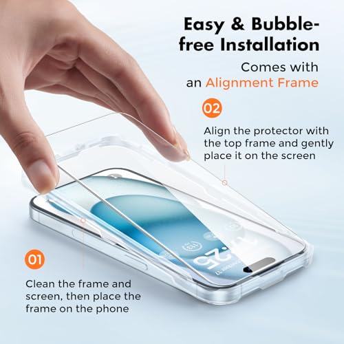 Image of UNBREAKcable 3-Pack Screen Protector for iPhone 15, Double Shatterproof Tempered Glass [Easy Installation Frame] [9H Hardness] [99.99% HD Clear] [Case Friendly] for iPhone 6.1 inch