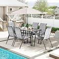 TLSUNNY 7 Pieces Patio Dining Set, Outdoor Table and Chairs W/1.69? Umbrella Hole, 30"X 55" Table and Stackable Textilene Chair, All Weather Patio Furniture Set (Umbrella not Included) (Grey)