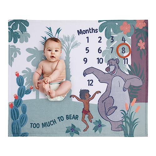 Image of NoJo Disney Jungle Book Green and White Too Much to Bear Super Soft Photo Op Milestone Baby Blanket