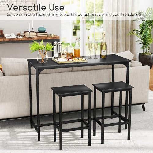 COSTWAY Bar Table Set with 2 Stools, 3 Pieces Breakfast Bar Set with Footrest, Counter Height Dining Table and Chairs for Home Kitchen Pub Cafe - Image 9