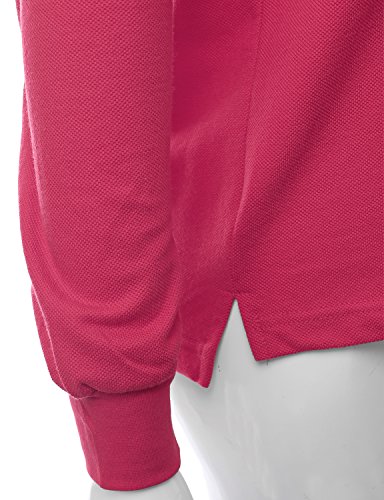 Xpril Womens Casual Basic Sporty Long Sleeve Polo Collar T-Shirt Pink Size XL