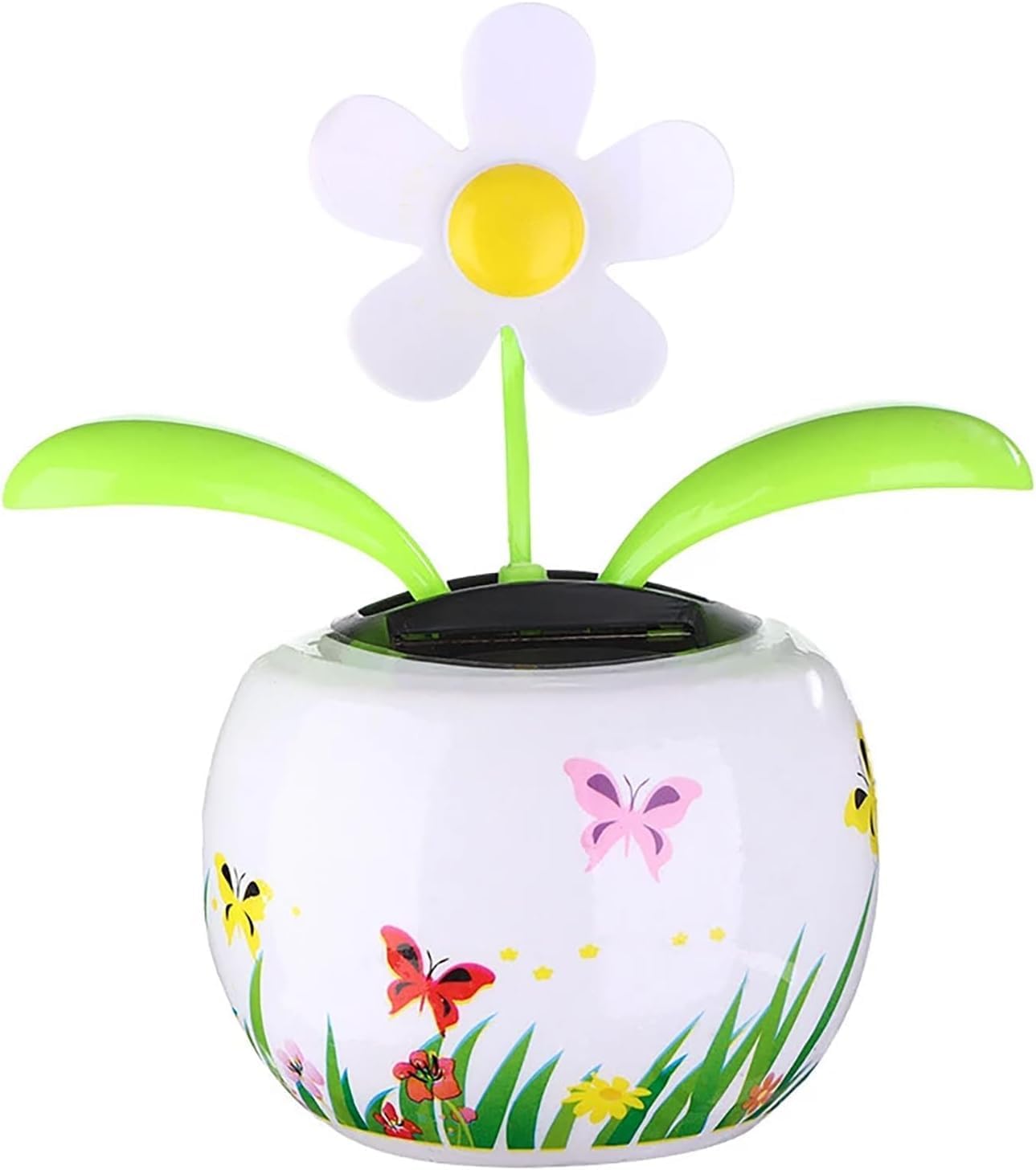 1 PC White Solar Dancing Solar Powered Flower in Colorful Shape Flip Flap Animated Bobblehead Dancer Window Sun Catcher Car Dashboard Decor Power Kits