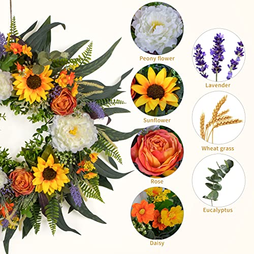 Kmise Spring Wreath Fall Decor Wreath For Front Door-24 Inch Summer Peony Eucalyptus Wreaths For Front Porch Farmhouse Home Decor #TOP3