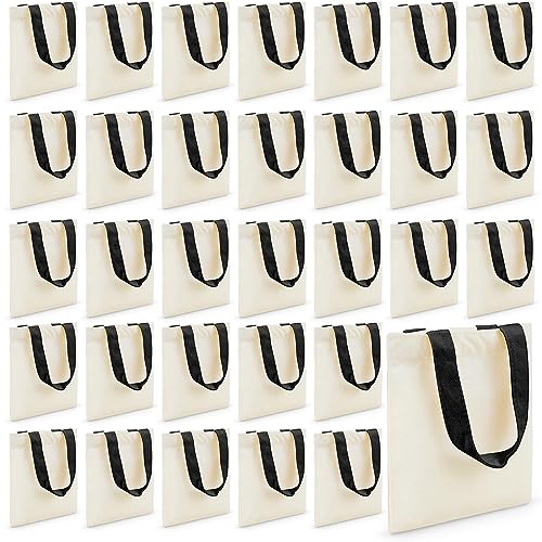 Amylove 24 Small Canvas Tote Bag, 8.5 x 8 Inch, Natural with Black