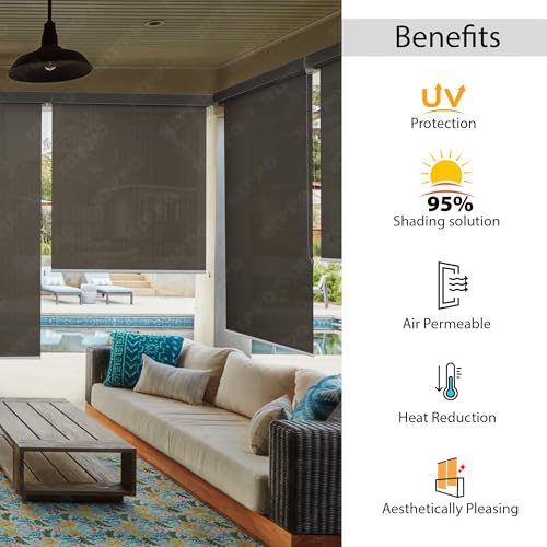 Image of HIPPO Outdoor HDPE Roller Blind Curtain - 95% Sun & UV Protection,reathable Airflow Design, Light Filtering Corded Roll-Up Shade for Balcony & Outdoor Spaces (Desert-Storm, 3FTX8FT)