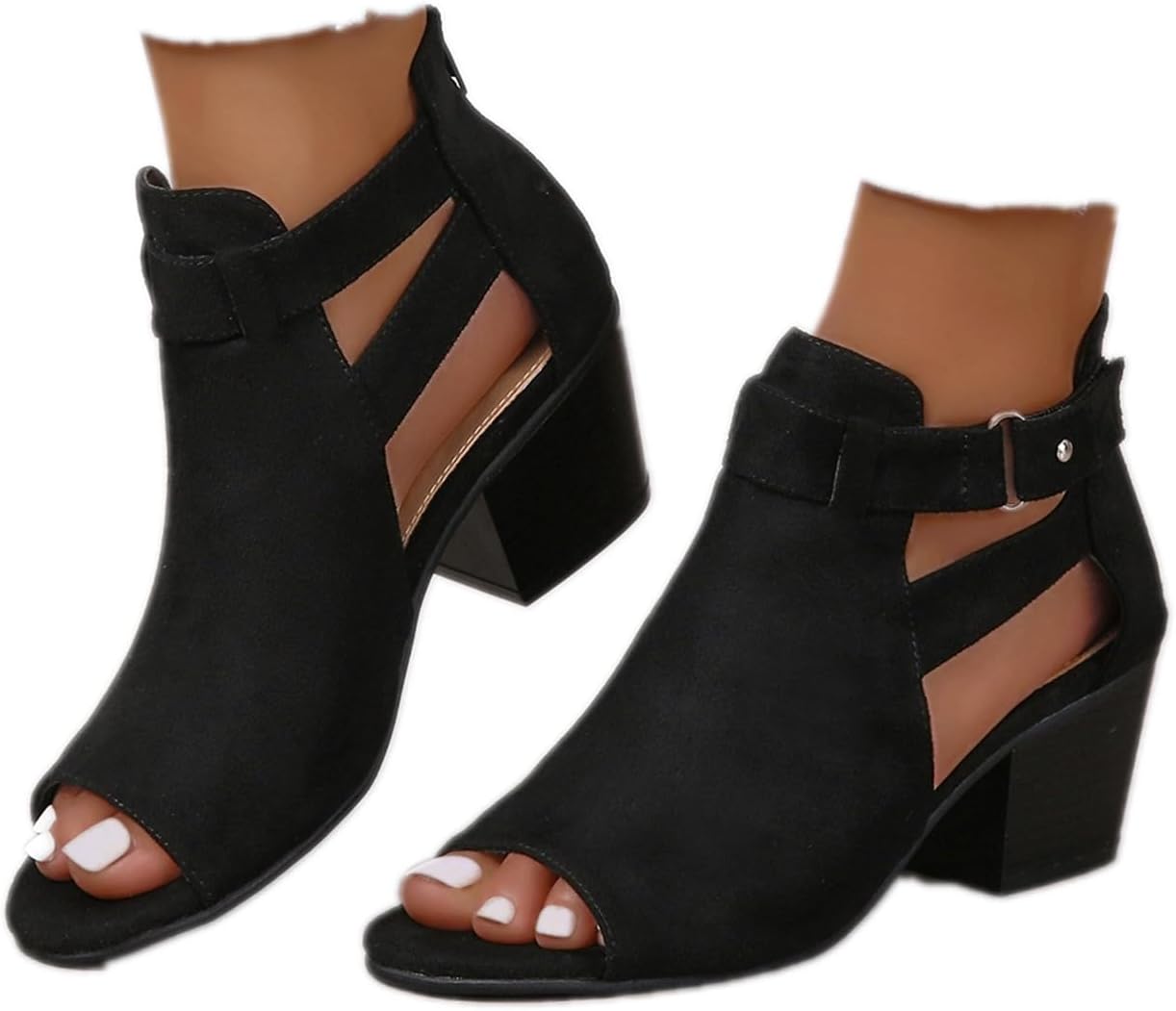 ZBYY Womens Peep Toe Booties - Chunky Heel Comfort