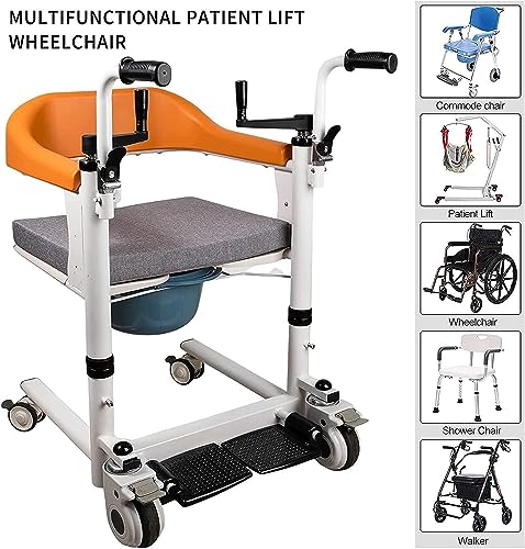 Manual Patient Lift Transfer Chair for Home w/180° Split Seat and Potty, 360° Quiet Universal Wheel 4 in 1 Lifter Handicapped Disabled Bathroom Wheelchair - Height Adjustable - Thumbnail 4