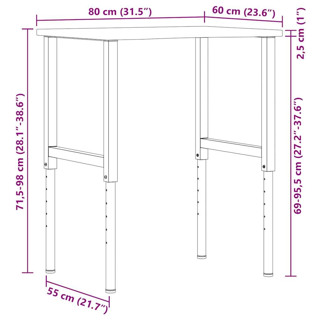 vidaXL Banco de Trabajo Madera Roble marrón Claro 80x60x(71,5-98) cm, Mesa de Trabajo, estación de Trabajo, Banco de Trabajo de Metal