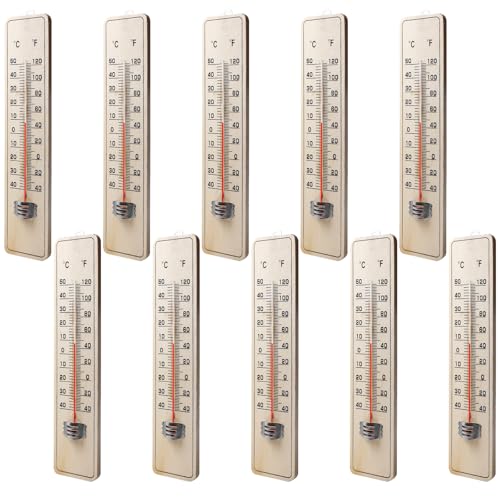 10 Stück Zimmerthermometer Holz, Analoges Innenthermometer mit Celsius Fahrenheit Skala, Wetterfest Gartenthermometer, Thermometer Hygrometer Analog...