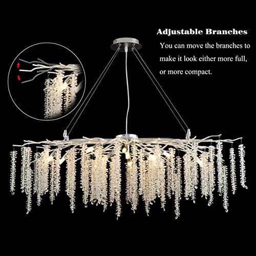 Puvaue Tree Branch Chandelier Silver L43 Modern Rectangular Crystal Chandelier Ceiling Hanging Light Fixtures For Living Dining Room, Foyer, Kitchen Island #TOP2