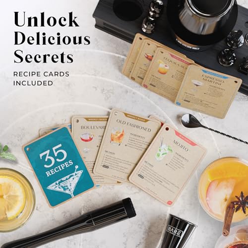 BARE BARREL® Mixology Bartender Kit Bar Set | 16-Piece Cocktail Shaker Set | Martini Barware Mixing Tools for Home Bartending | Incl. 35 Recipe Cards | Gift Set (28oz Boston Shaker, Jet Black/Black) - Image 6