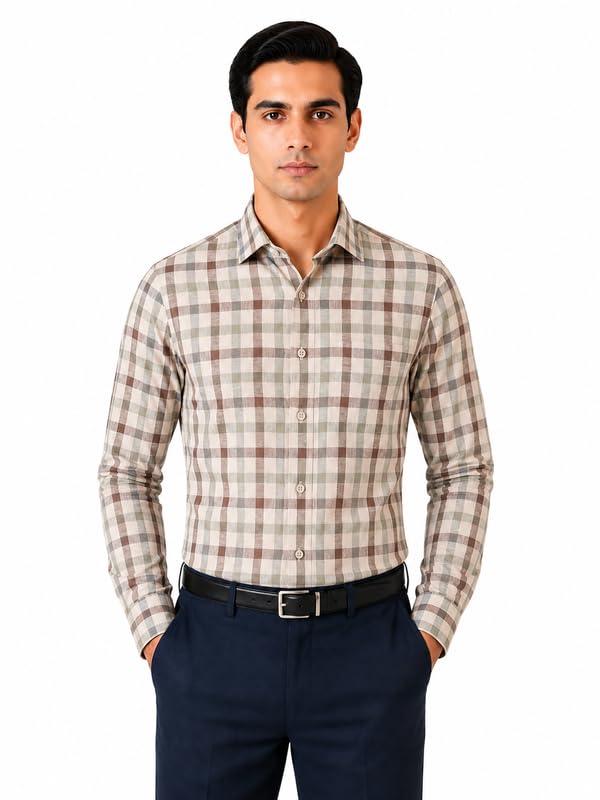 Image of MARK & ALBERT 100% Cotton Full Sleeves Regular Fit Formal Shirt for Men Blue