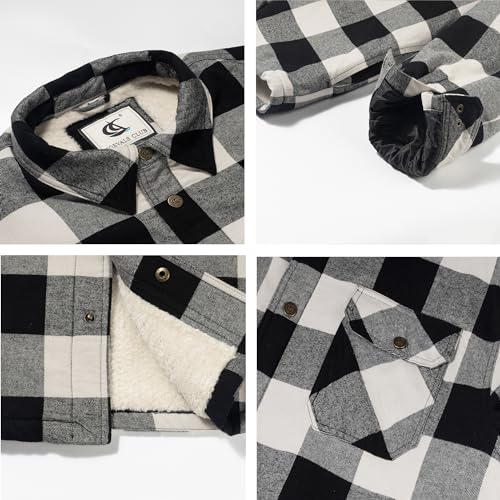 Image of COEVALS CLUB Men's Flannel Shacket Casual Button Snap Sherpa Quilted Lined Premium Jacket Shirts