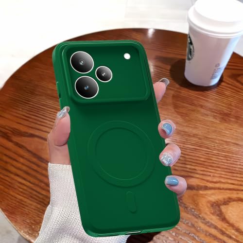 Image of Outlouders Back Cover for Realme P4 Pro 5G Soft Matte Silicone Cover with Slim Fit | Mag-Safe Logo (Not Mag-Safe Compatible) | Shockproof | Camera Protection Bumper Case (Green)