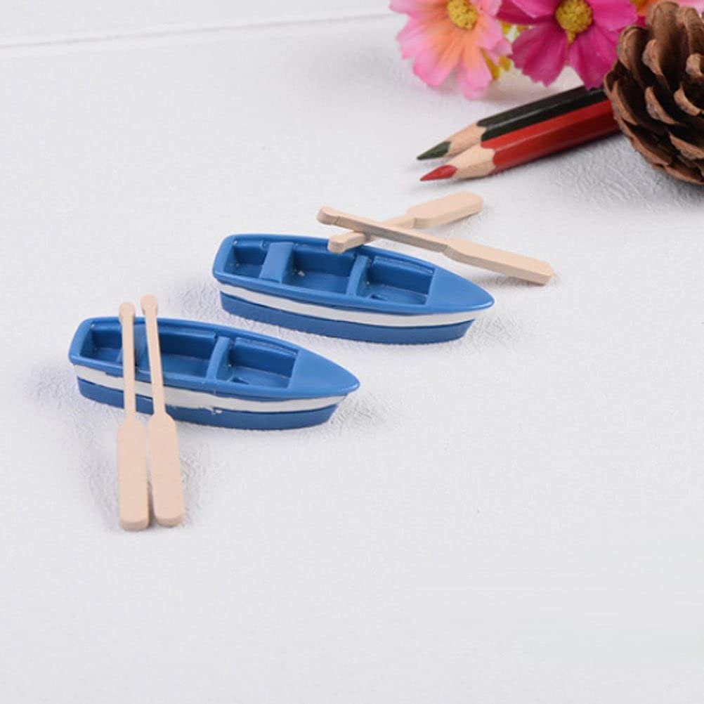 zalati Mini barco de pesca con remo, 2 piezas en miniatura de micro paisaje con palas, adornos para decoración de construcción de piscina de casa de juguete