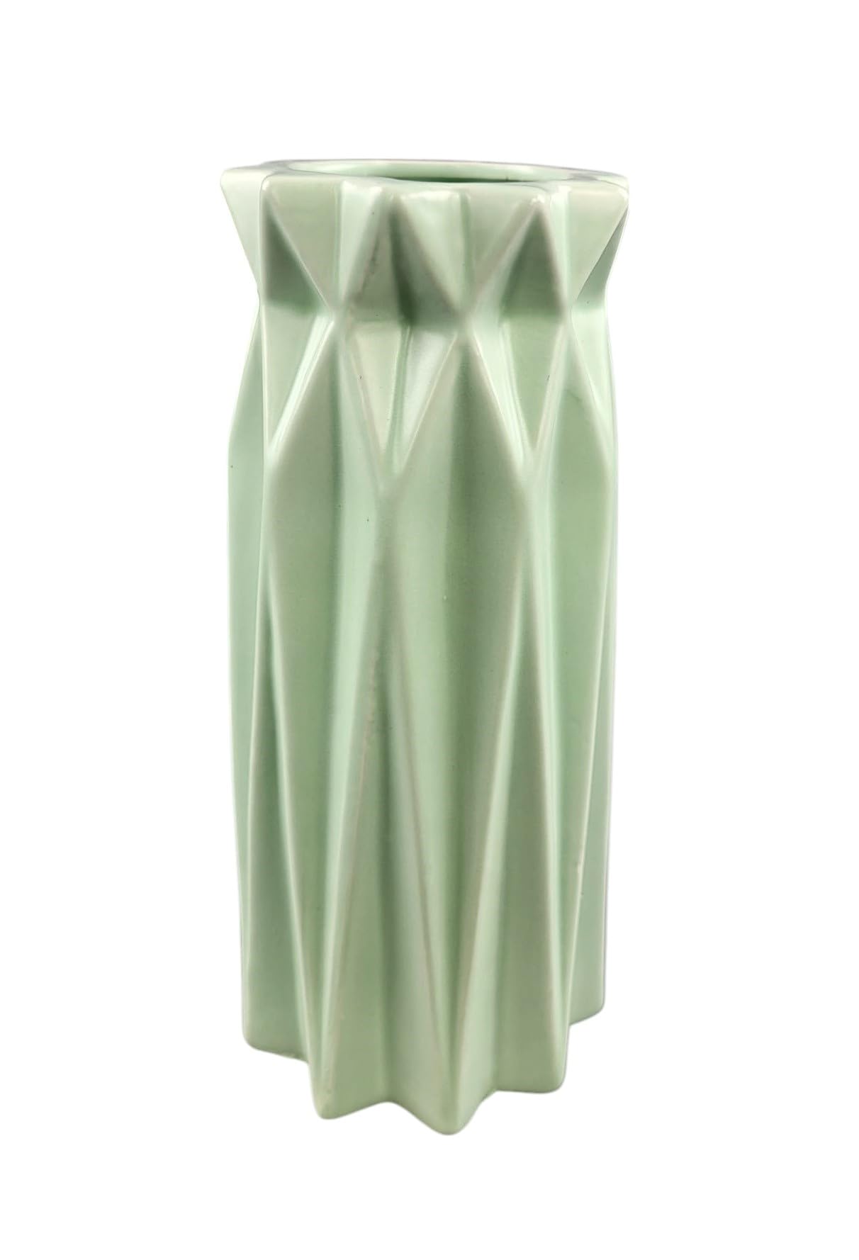 Moderne Keramikvase 18cm - Pastell Grün - Geometrisches Origami Design - Tischvase Für Blumen