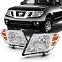 AKKON - Fits 2009-2021 Frontier Extended Crew Cab Pickup Truck [Halogen Style] Chrome Headlights w/Amber Signal Pair Left+Right