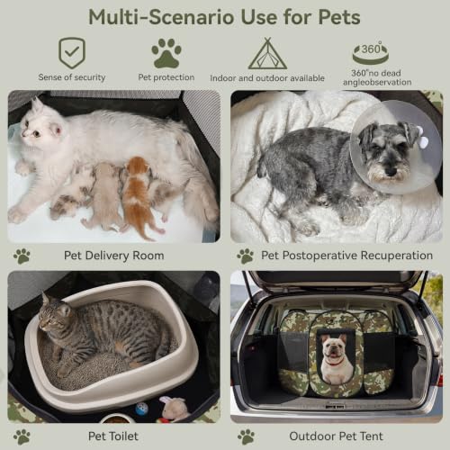 Image of Siedihit Dog Cat Playpen, Medium Puppy Pet Playpen, Dog Crate Tent Cage Indoor /Outdoor, Portable Pop Up Dogs Kennel Playpen with Carrying Case for Dogs /Cats /Rabbits(Green Camo, Medium)