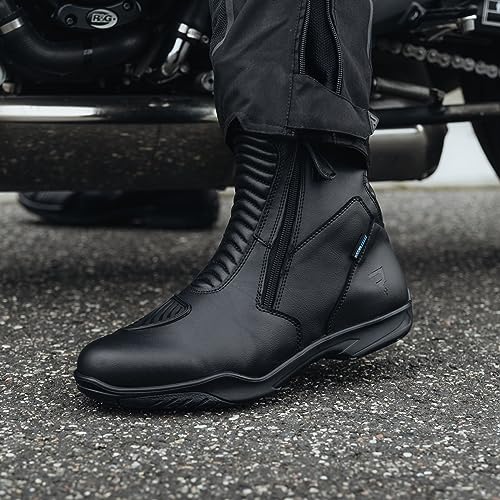 REBELHORN Rio Motorradstiefel Herren & Damen | PU Leder | Hipora Membran | Knöchelschutz | Zwei Lange Reißverschlüsse | Antibakterielle Einlegesohle | Reflektierende Elemente