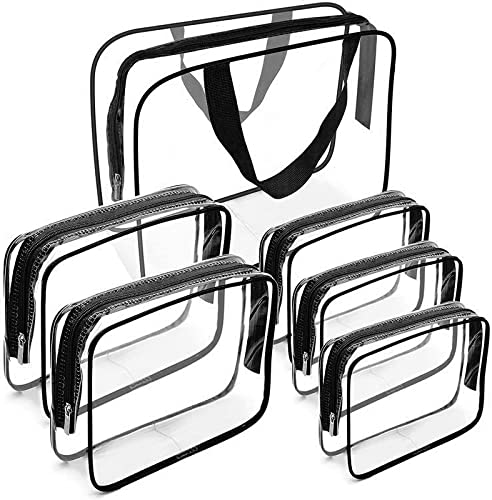 Clear Makeup Bags, TSA Approved 6Pcs Cosmetic Makeup Bags Set Waterproof Clear PVC with Zipper Handle Portable Travel Luggage Pouch Airport Airline Bags Vacation Bathroom Organisation-image-38