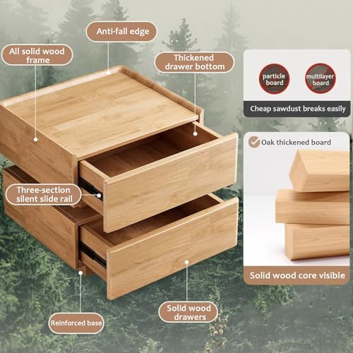 Table de chevet avec 2 tiroirs design bicolore et meuble de rangement de nuit