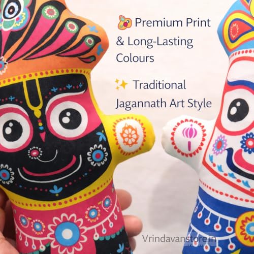 Image of Jagannath, Baldev & Subhadra Soft Toy Set Devotional Plush Stuffed Dolls for Kids, Cuddly and Huggable Baby Toys for Spiritual Play and Festivals