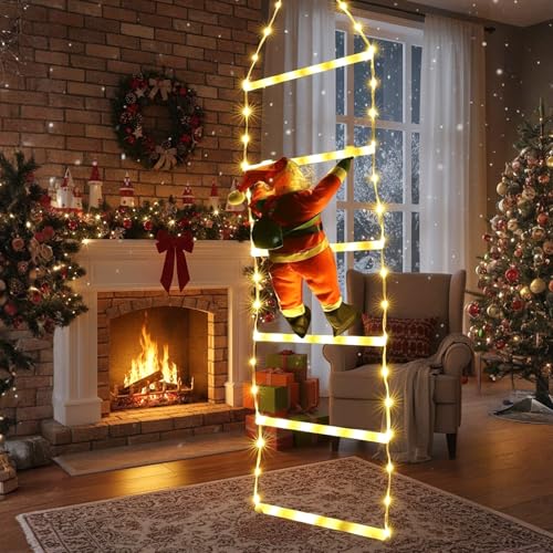 Colexy 1.2 m LED Weihnachtsleiter Lichter mit Weihnachtsmann, 8 Modi...