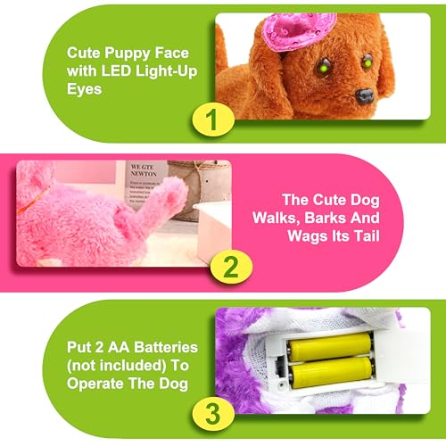 Image of VGRASSP Fluffy Fantastic Walking Puppy Toy for Kids - Cap Dog with Light in Eyes and Cute Puppy Sound - Adorable, Safe and Soft Toy - Color and Design As Per Stock