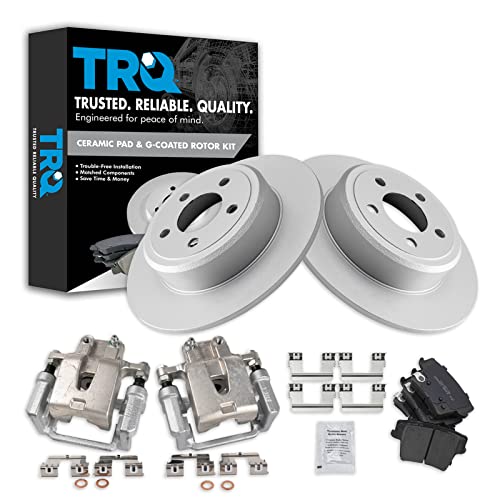 Image of TRQ Rear Brake Pad and Rotor Set Ceramic Solid Rotors Calipers