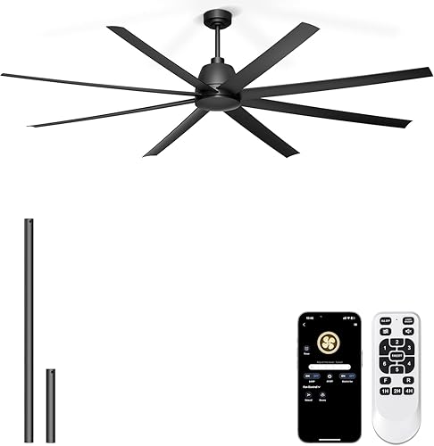 Miniatura 9 de Ventiladores de techo industriales de 96" con luces, ventilador de techo grande con control remoto/APP, ventiladores de techo para exteriores con 8