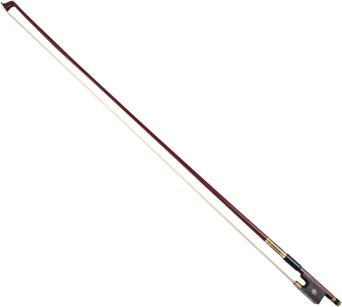 Kmise Violin Bow 4 / 4 Fiddle Pernambuco Round Stick Ebony Frog Horse Hair with Metal Heelplate for Beginner Practice