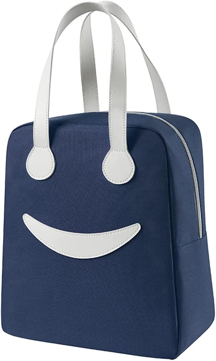 HOUSEHOLD CULTURE Insulated Lunch Bag for Smiley Kids Women Mens Cooler Bags Adult Thermal Tote Fruit Foods Container Bags Reusable & Portable (Blue)