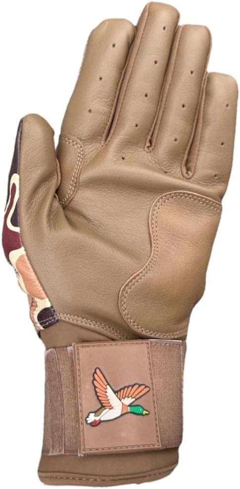 Duck Hunter Camo Long Cuff Batting Gloves, Premium Leather Grip Gloves for Men, Women & Youth, Breathable with Extended Wrist Support, Available in S-XL & Youth Sizes