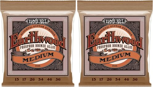 Image of Ernie Ball Earthwood Medium Phosphor Bronze Acoustic Guitar Strings, 13-56 Gauge (Pack of 2)