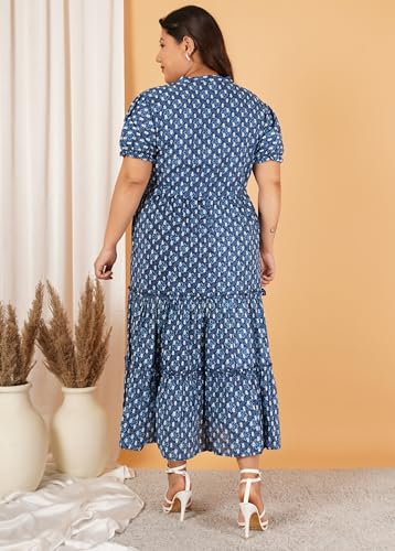 Image of Indietoga Women's Floral Printed Pure Cotton Tiered Maxi Dress (XL to 7XL)