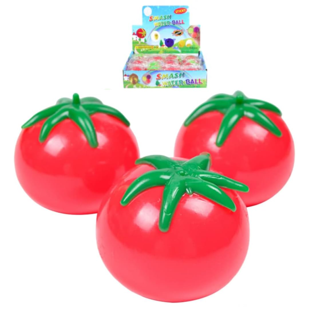 LND Gifts 12 Splat Ball Tomato, Squishy Ball Fun for Kids - Squeeze it, Throw it, Stretch it, 6cm - Anxiety Relief, Exciting Item for Play and Entertainment