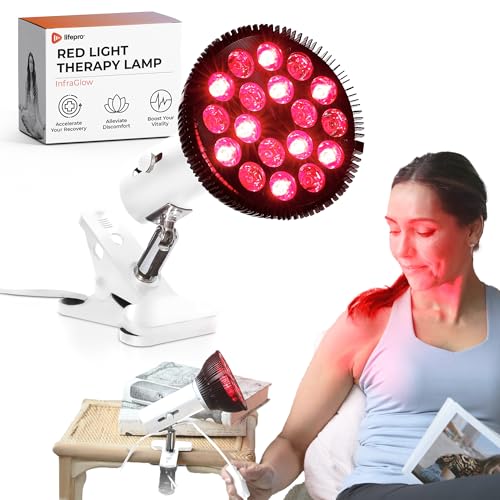 LifePro InfraGlow NIR & Red Light Therapy Lamp - Infrared Red Light Therapy Bulb with 18 LEDs & Clip-On Lamp - at-Home Red Light Therapy for Body, Chronic Pain Relief, Skin Wellness, & Recovery