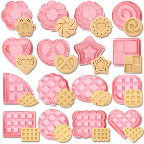 YeahBoom 16 peças moldes bolachas, cortadores de bolachas 3D, conjunto de moldes para bolachas, moldes de bolachas plástico para cookie fondant decoração de bolos