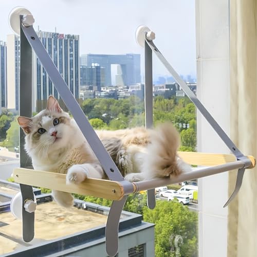 Foldable Cat Window Perch,Robust and Stable Cat Window Hammock with 4 Strong Suction Cups and Wall Anchors,Cat Hammock for Large Cats